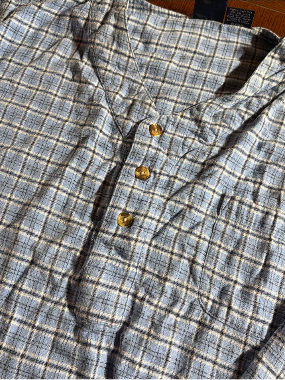 John Blair Men's Blue Plaid Button Henley Night Pajama Shirt